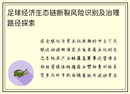 足球经济生态链断裂风险识别及治理路径探索